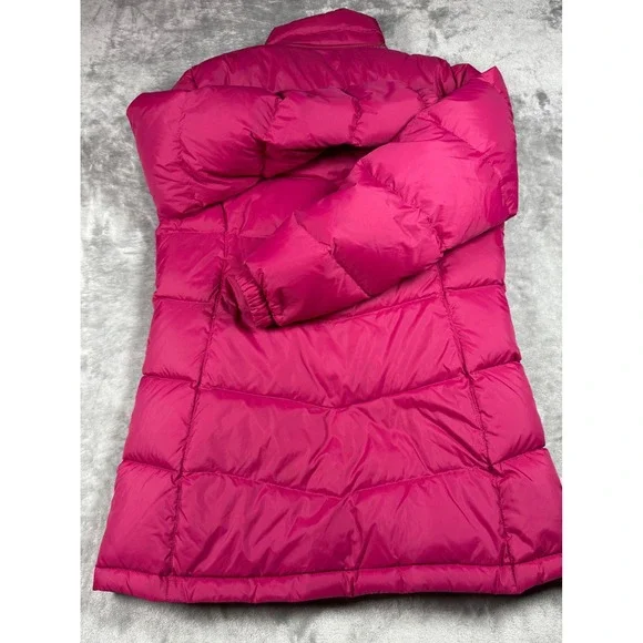 LL Bean Goose Down Puffer Coat Pink Full Zip Button Front XS Winter Jacket - Picture 6 of 10